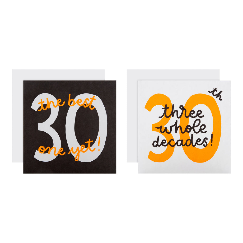 Pack of 30th Birthday Party Invitation Cards - 10 Cards in 2 Stylish Designs