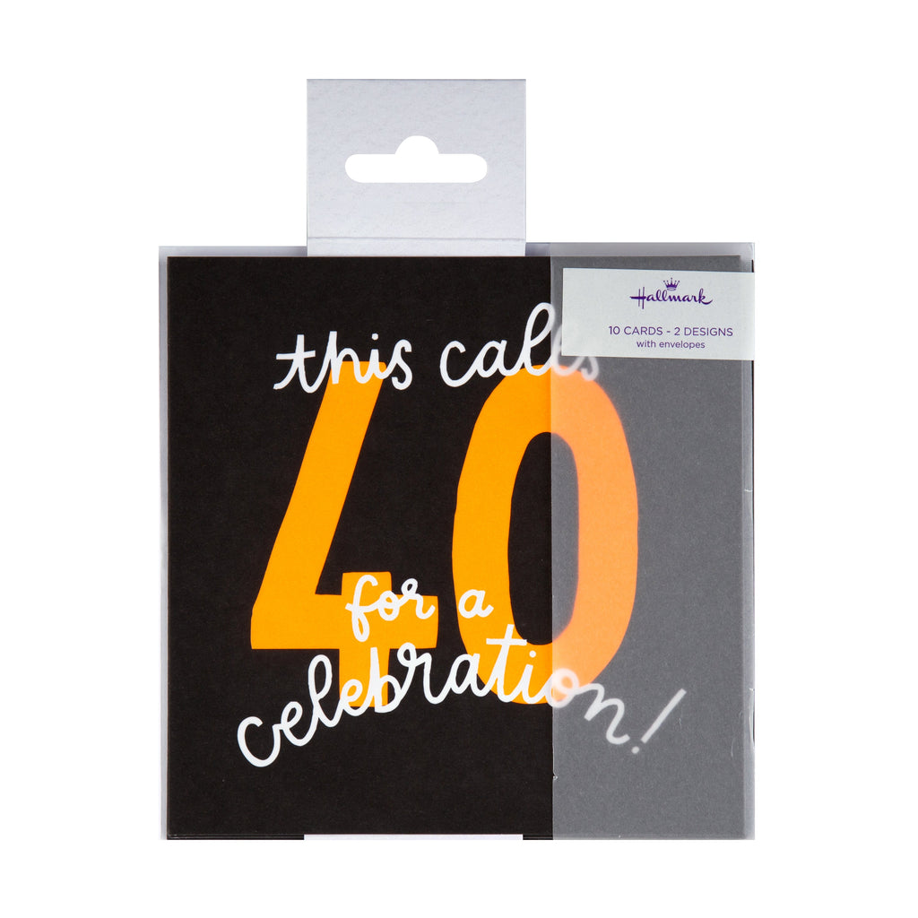 Pack of 40th Birthday Party Invitation Cards - 10 Cards in 2 Stylish Designs
