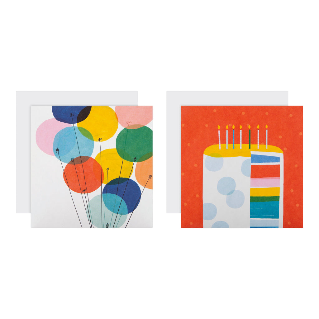 Pack of Contemporary Birthday Cards - 10 Cards in 2 Colourful Designs