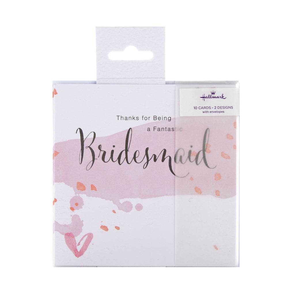 Bridesmaid and Usher Thank You Cards - Pack of 10 in 2 Designs