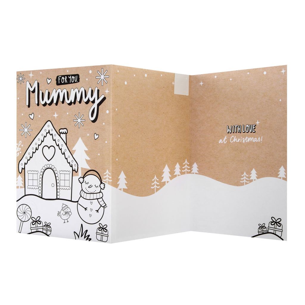 Christmas Card for Kids - Cute Crayola™ Colour In Snowman and Snowhouse Design for Mummy with Sticker Sheet