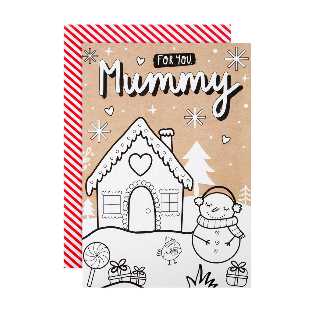 Christmas Card for Kids - Cute Crayola™ Colour In Snowman and Snowhouse Design for Mummy with Sticker Sheet