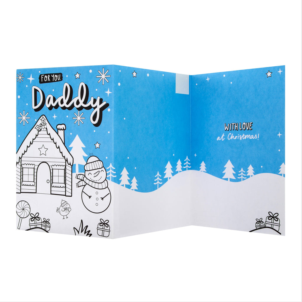 Christmas Card for Kids - Cute Crayola™ Colour In Snowman and Snowhouse Design for Daddy with Sticker Sheet