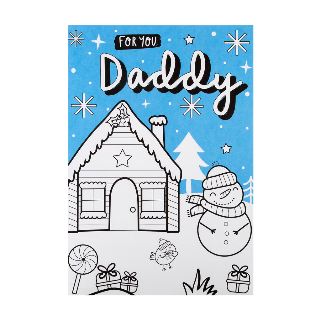 Christmas Card for Kids - Cute Crayola™ Colour In Snowman and Snowhouse Design for Daddy with Sticker Sheet