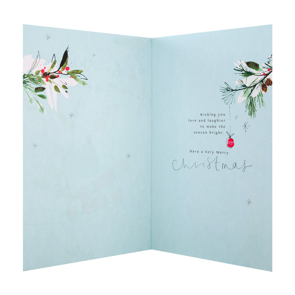 Christmas Card for Brother and Brother in Law - Traditional Crackers and Pudding Design with Gold Foil