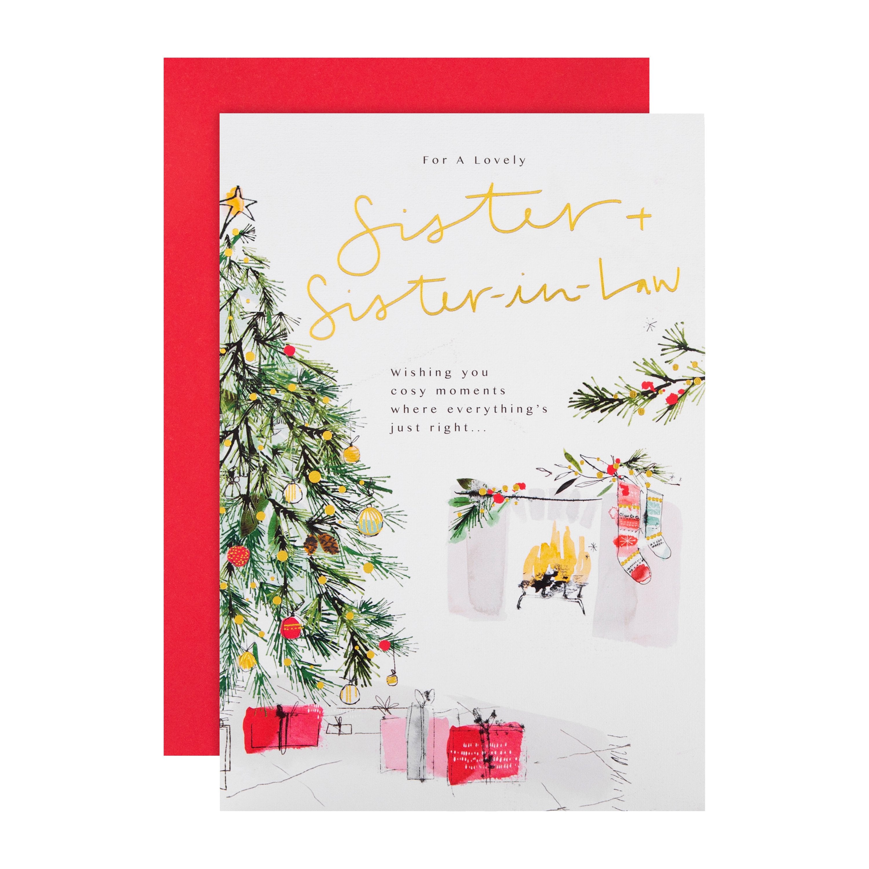 Christmas Card Sister Sister Law Traditional Tree Presents Design