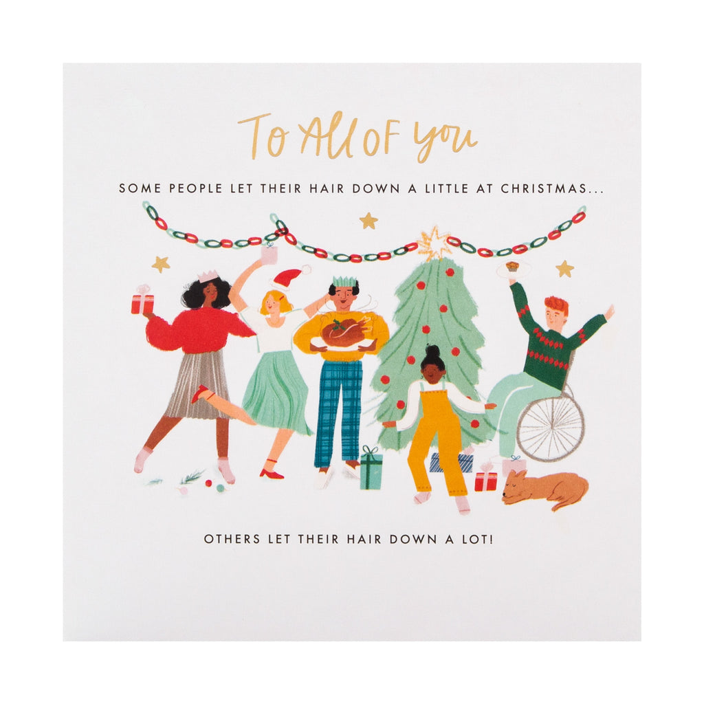 Christmas Card to All - Party Time Design on Textured Board with Gold Foil