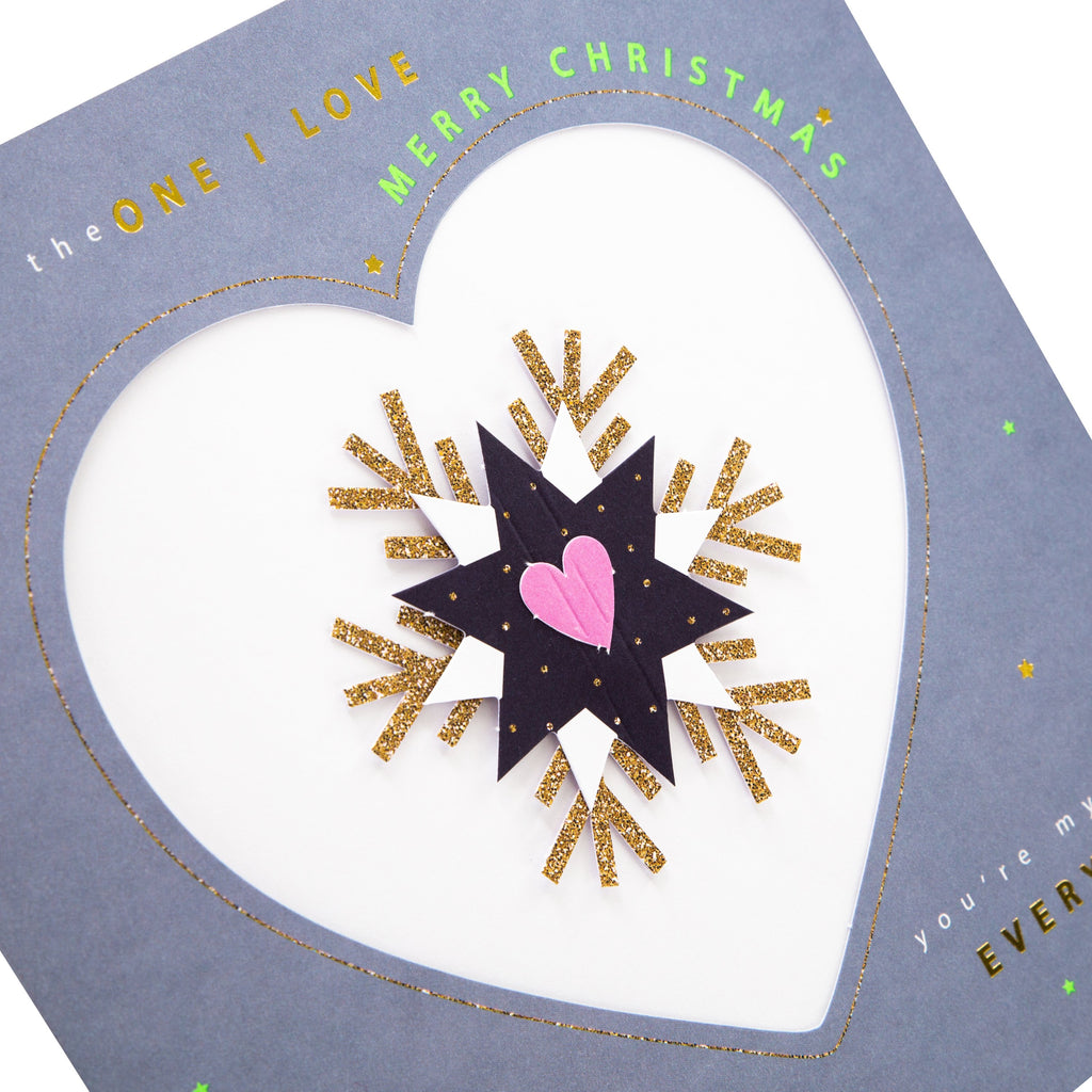 Christmas Card for The One I Love - Romantic Die Cut Snowflake Design with Gold Foil and 3D Add On
