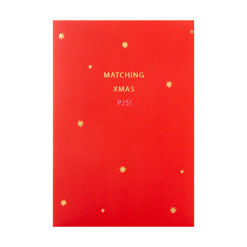 General Christmas Card - Contemporary Xmas PJs Worded Design with Gold Foil