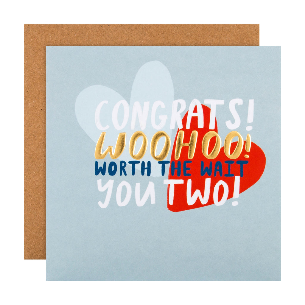 Engagement/Wedding Congratulations Card - Cute Design with Gold Foil