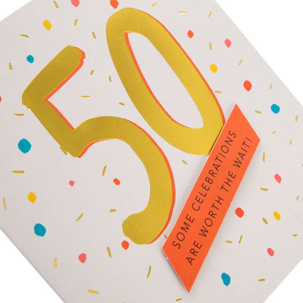 50th Birthday Card - Contemporary Design with 3D add on and Gold Foil