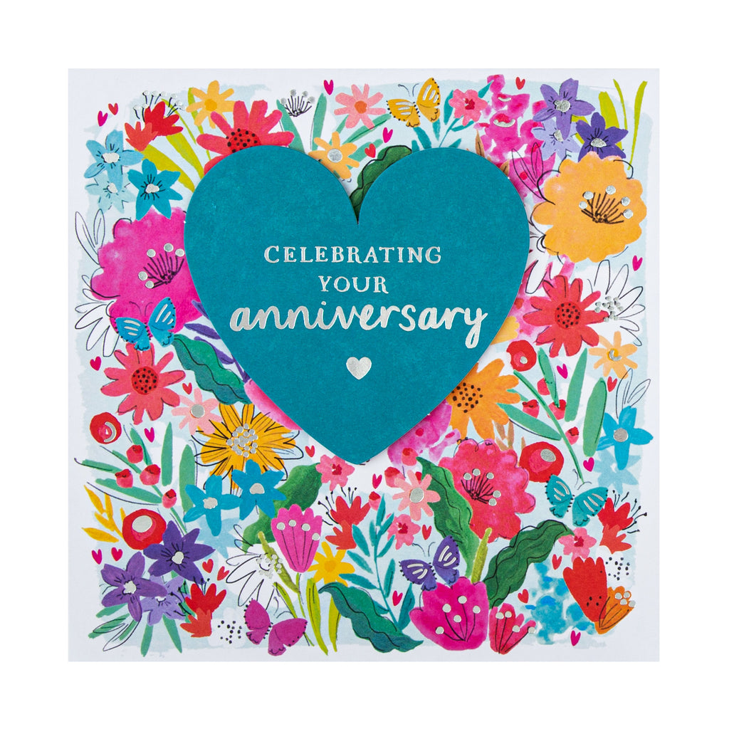 Anniversary Card - Floral Design with Heart Attachment