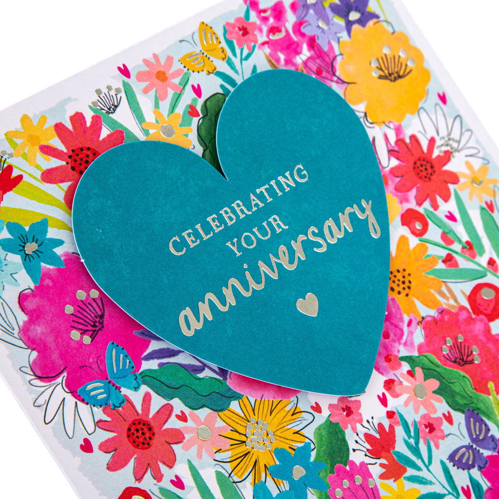 Anniversary Card - Floral Design with Heart Attachment
