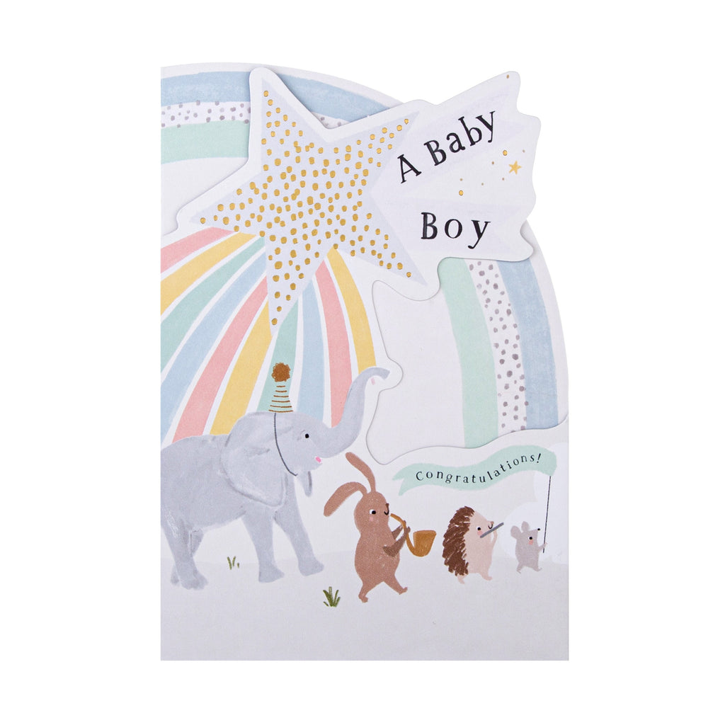 Baby Boy Birth Congratulations Card - Cute 3-Fold Die-cut Design