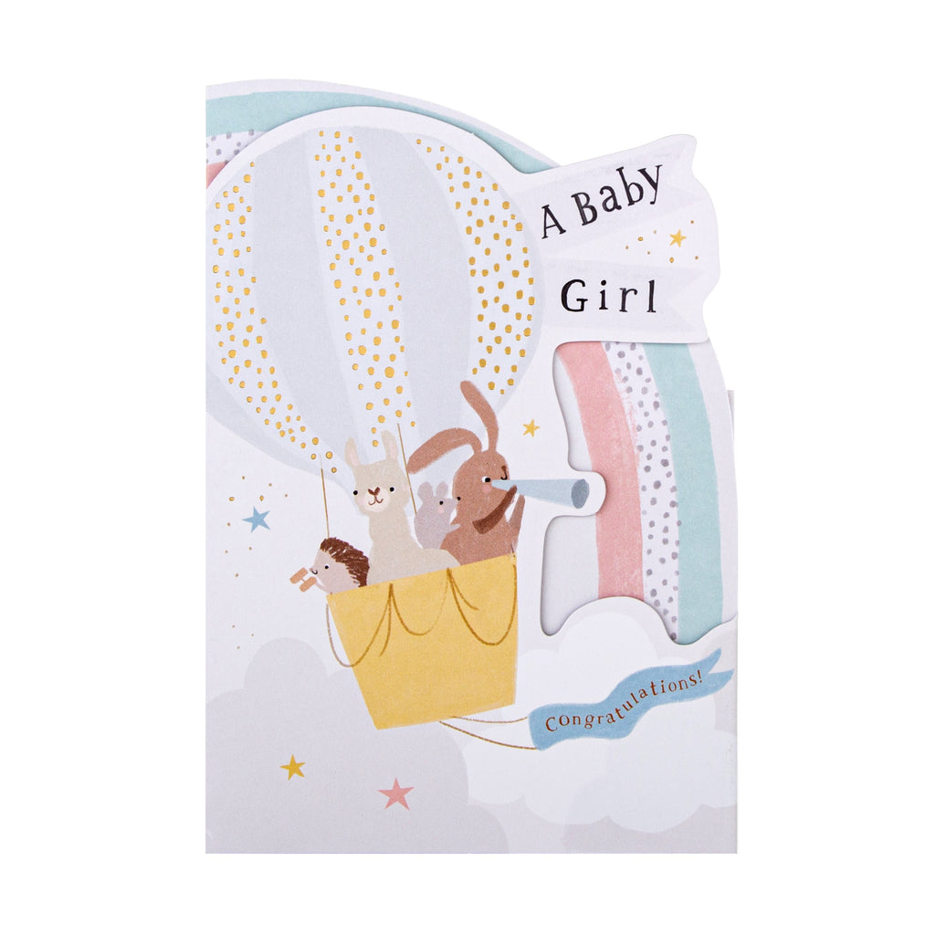 Baby Girl Birth Congratulations Card - Cute 3-Fold Die-cut Design