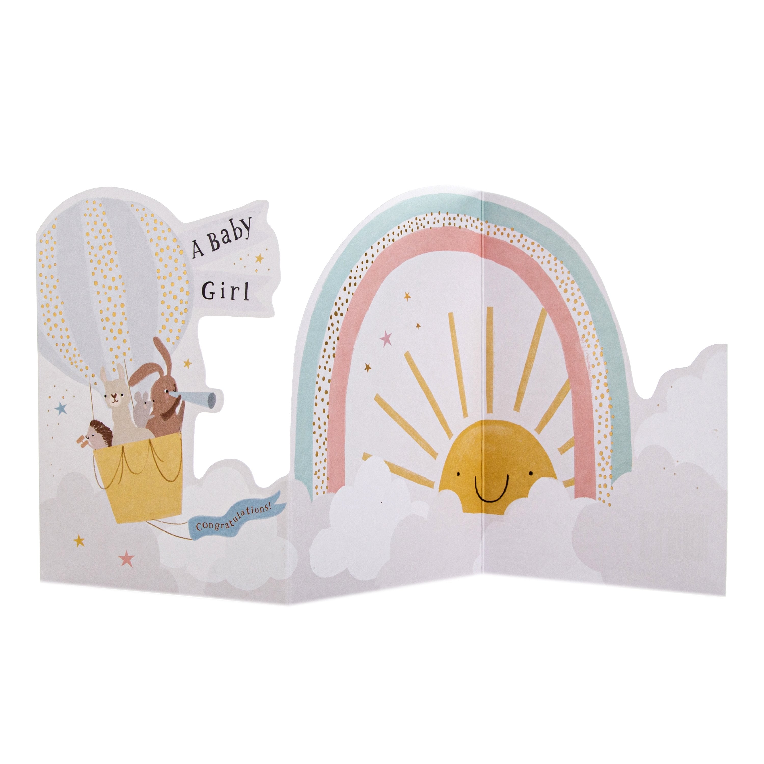 Birth Congratulations Card Cute 3 Fold Die cut Design