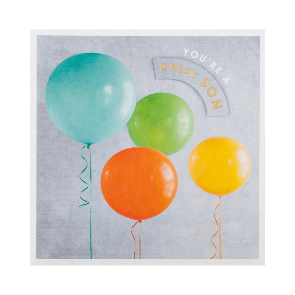 Birthday Card for Son - Traditional Balloon Design with Gold Foil