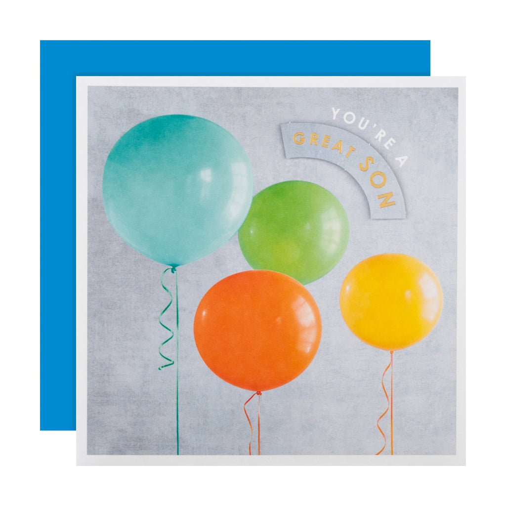 Birthday Card for Son - Traditional Balloon Design with Gold Foil
