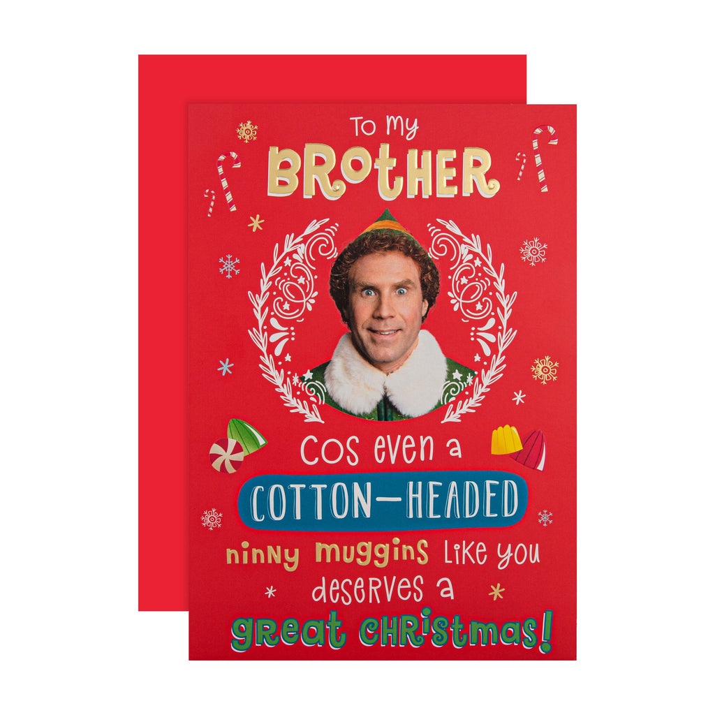 Christmas Card for Brother - Fun Warner Bros Elf Design