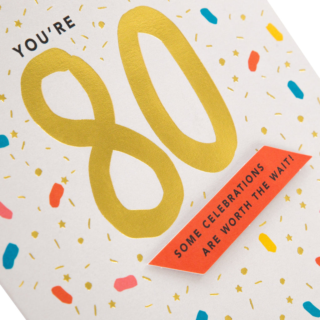 80th Birthday Card - Contemporary Design with 3D add on and Gold Foil