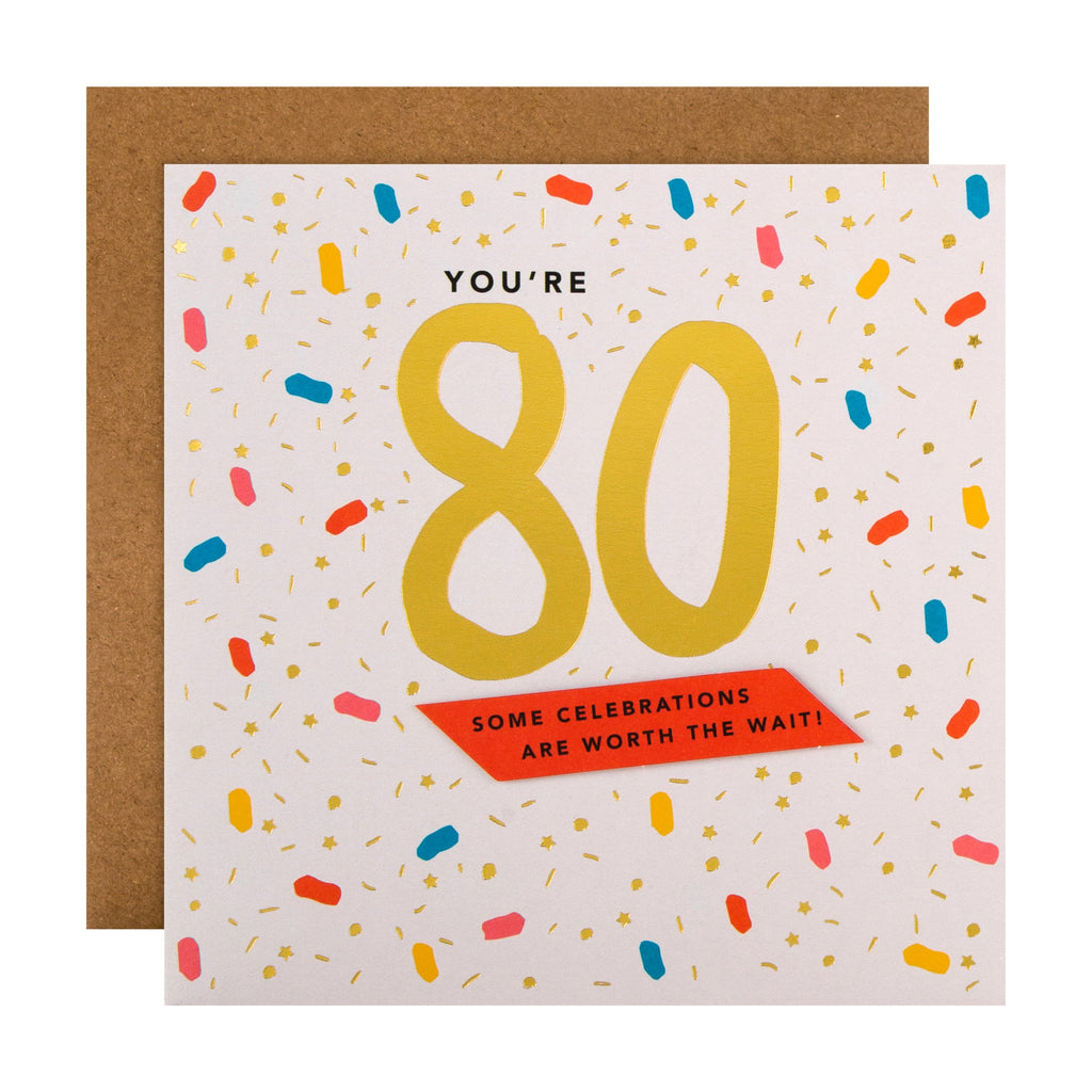 80th Birthday Card - Contemporary Design with 3D add on and Gold Foil