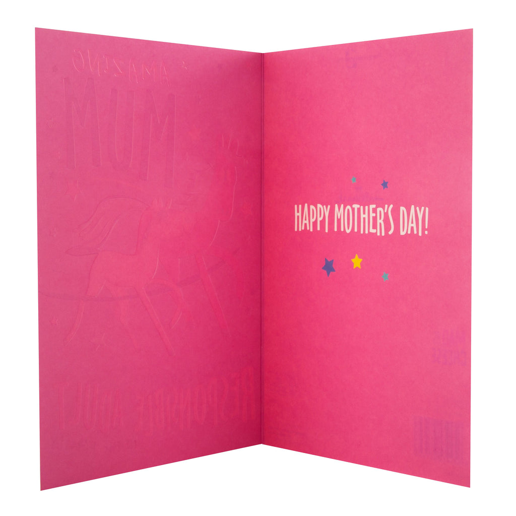 Mother's Day Card for Mum - Funny Responsible Unicorn Design with Gold Foil