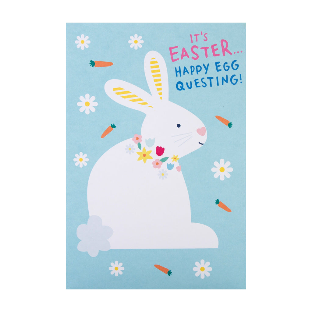 Easter Card for Kids - Fun White Rabbit Design with Activity Inside and Pop Out Elements
