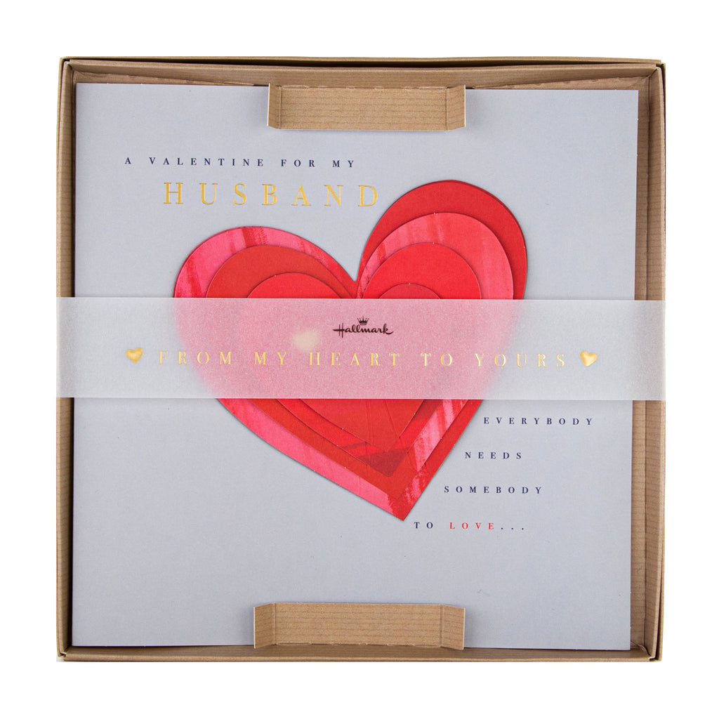 Valentine's Card for Husband - Traditional Love Heart Design with Gold Foil