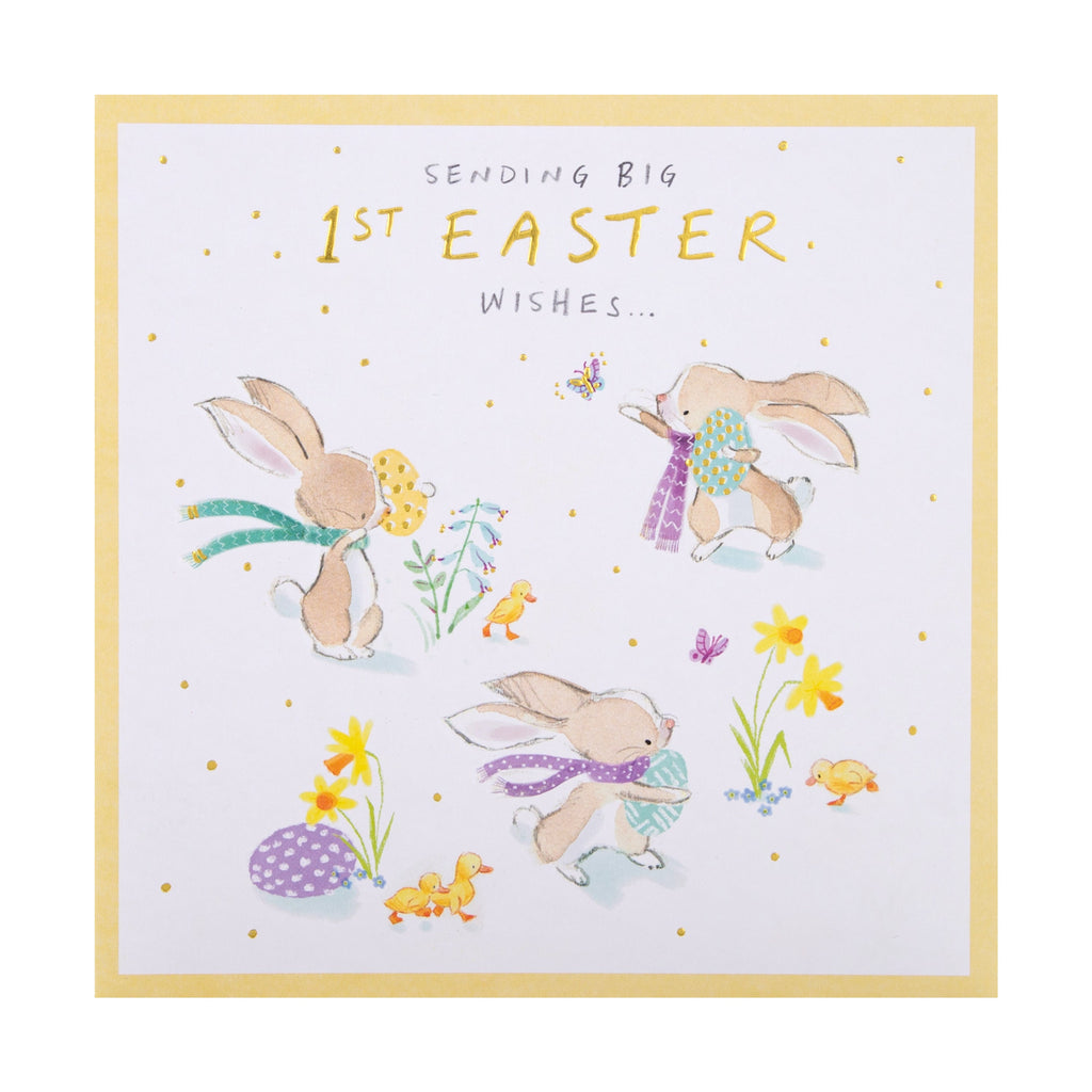 Easter Card for Baby - Cute Bunnies Design with Gold Foil