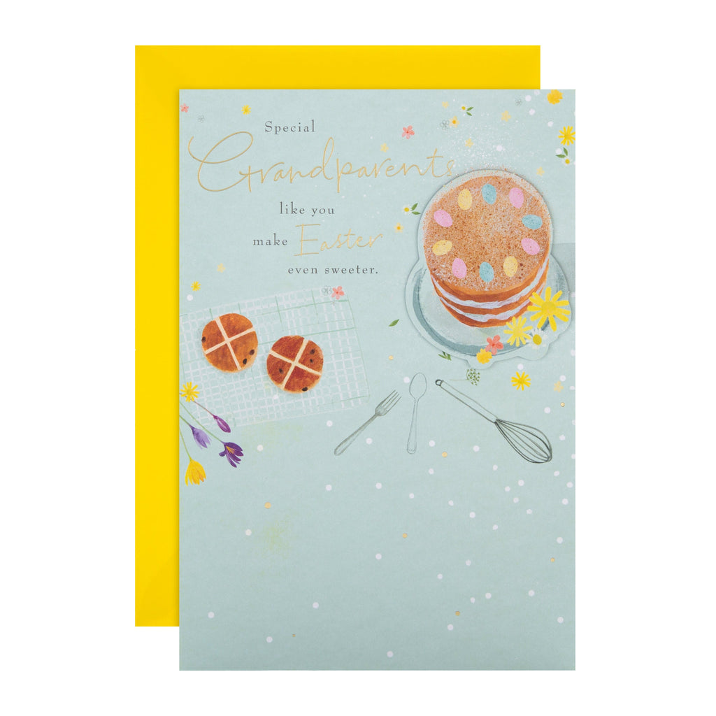 Easter Card for Grandparents - Classic 'Lucy Crownwell' Design with Gold Foil and 3D Add On