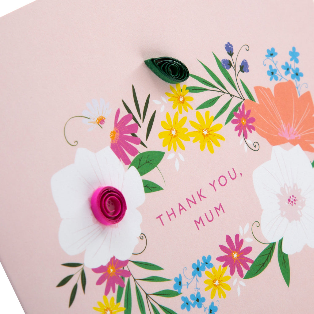 Mother's Day Card for Mum - Colourful Floral Design with Quilled Paper Details
