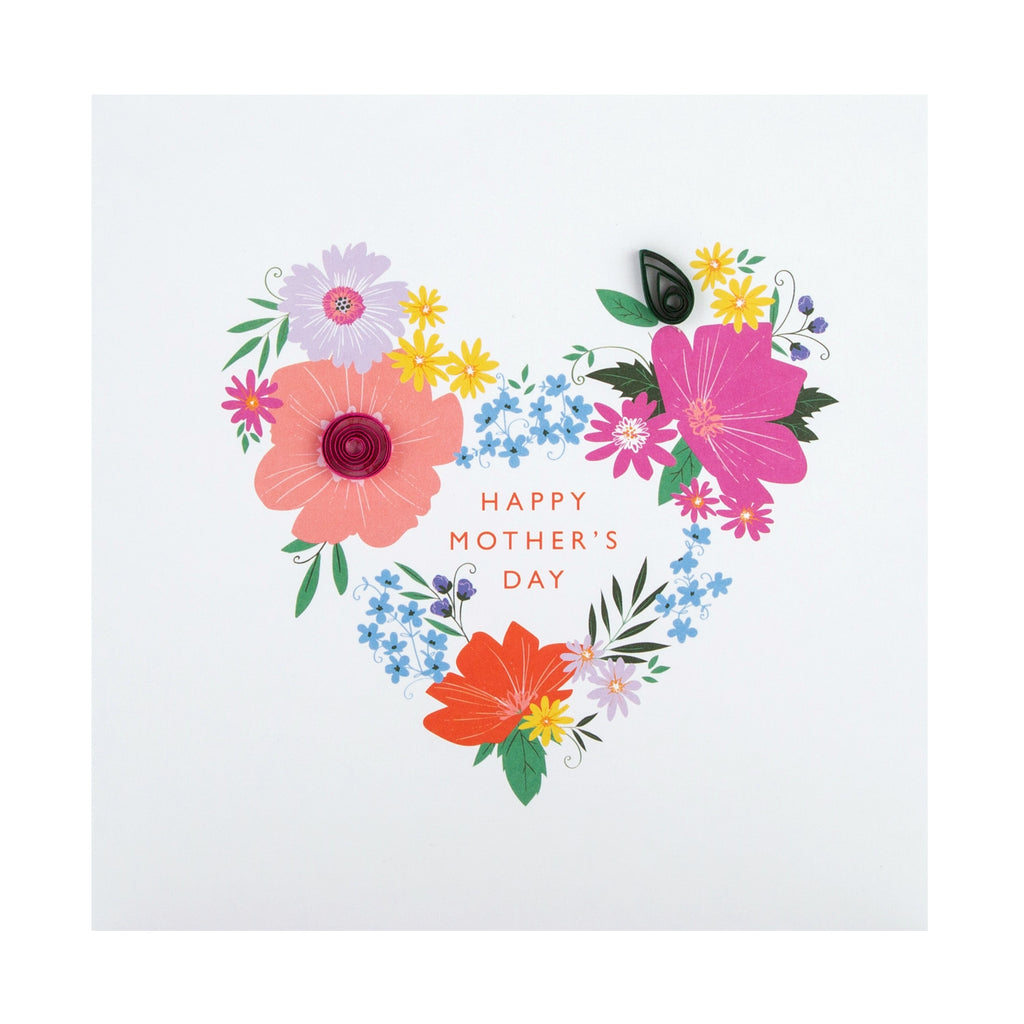 Contemporary Mother's Day Card - Floral Heart Design with Quilled Paper Details