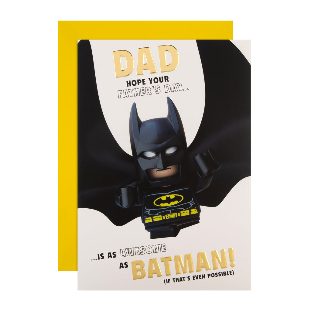 Father's Day Card for Dad - Fun Lego Batman Design with Gold Foil