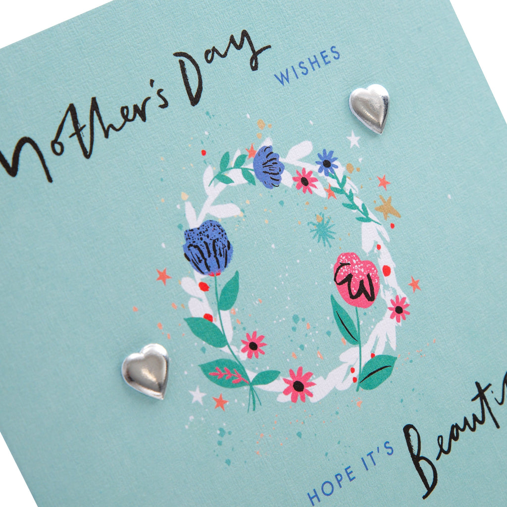Mother's Day Card - Classic Illustrated Floral Design with Heart Charms