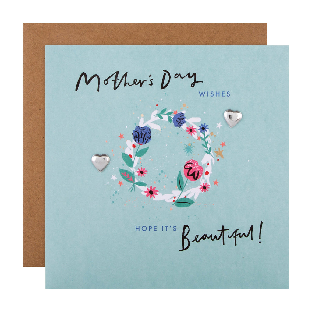 Mother's Day Card - Classic Illustrated Floral Design with Heart Charms