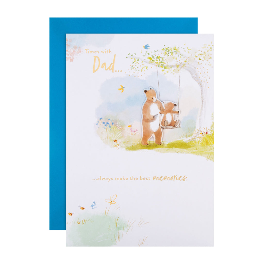 Father's Day Card for Dad - Cute Illustrated Bear Design with Gold Foil and 3D Attachment