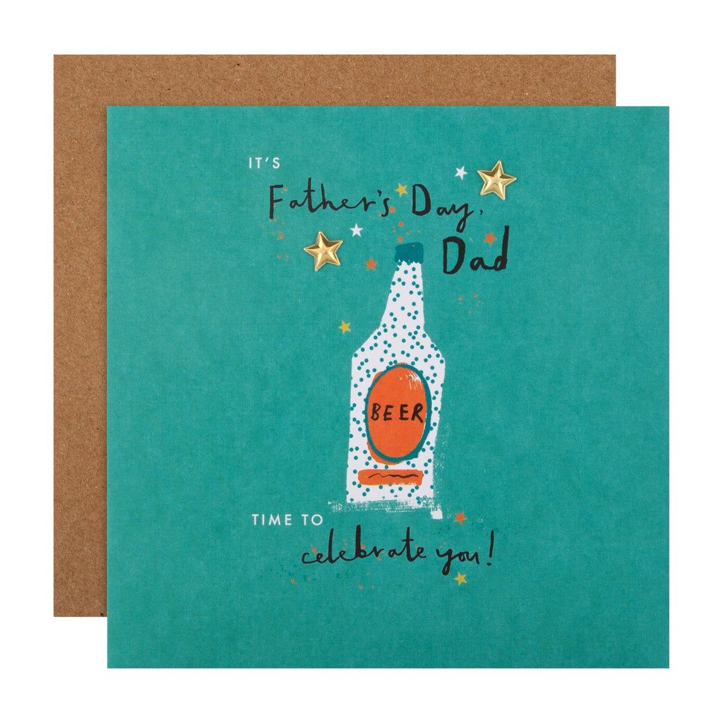 Father's Day Card for Dad - Contemporary Bottle of Beer Design with Paper Charms
