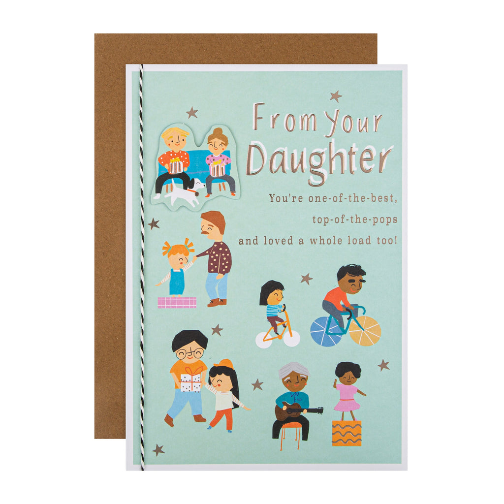 Father's Day Card from Daughter - Contemporary Illustrated Design with 3D Add On and Foil