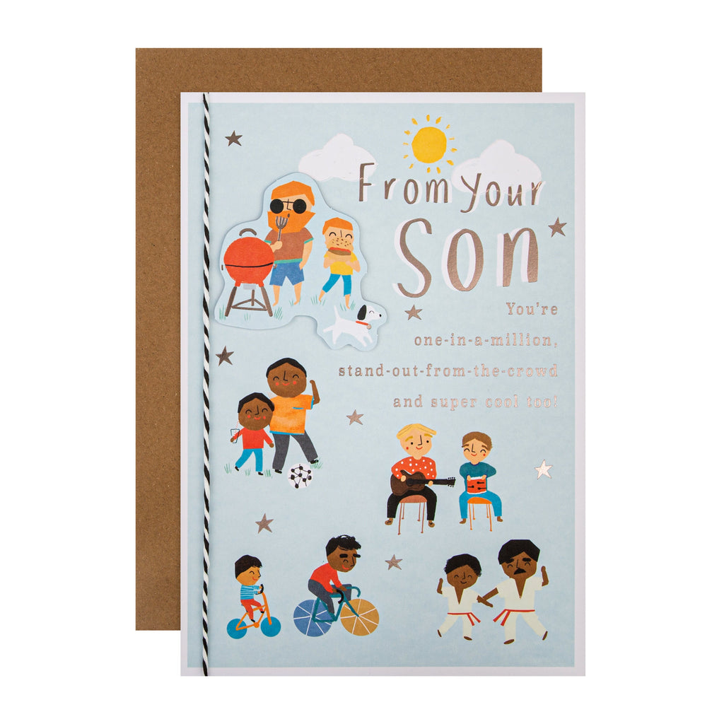 Father's Day Card from Son - Contemporary Illustrated Design with 3D Add On and Foil