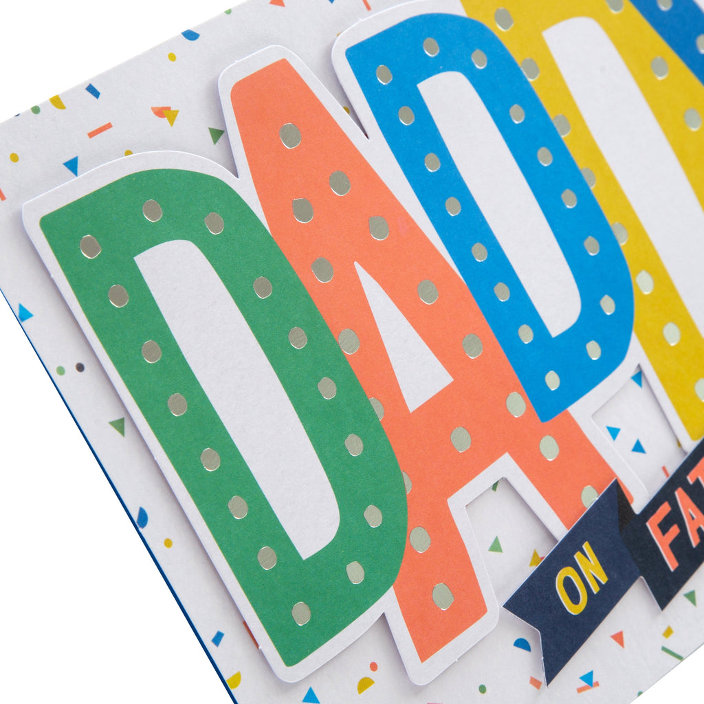 Father's Day Card for Daddy - Contemporary Text Design with Silver Foil and 3D Attachment