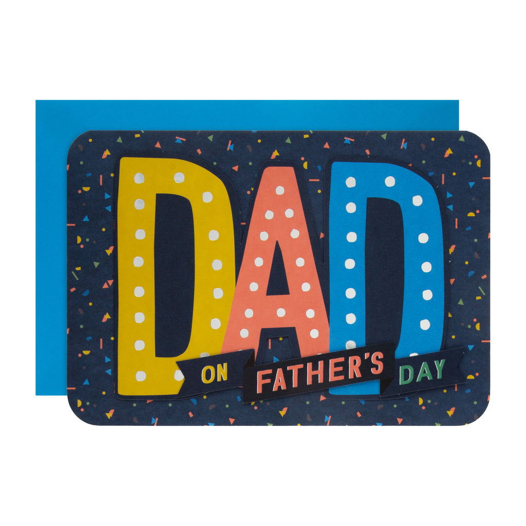 Large Father's Day Card for Dad - Contemporary Text Design with Silver Foil and 3D Attachment
