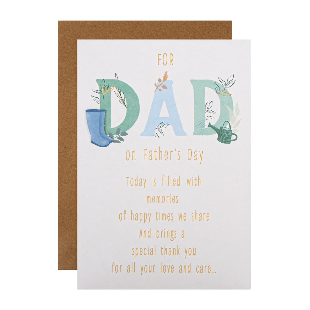 Father's Day Card for Dad - Traditional Poetic Verse Design with Gold Foil and 3D Add On