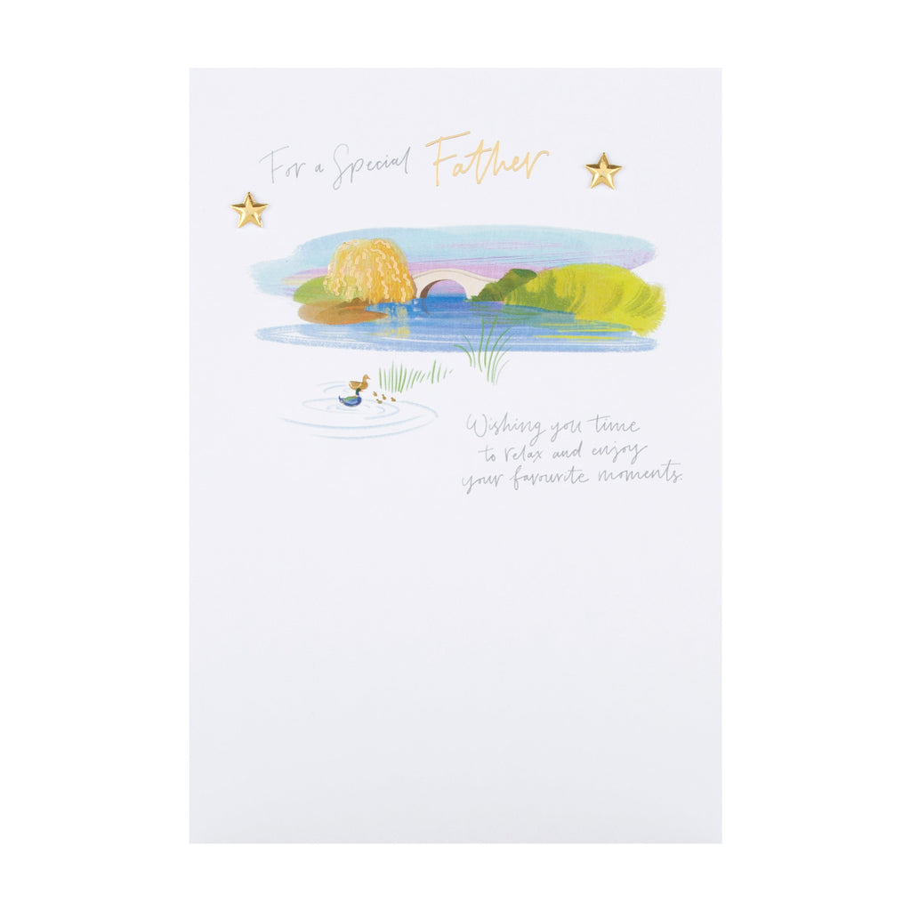 Father's Day Card - Classic Illustrated Design with Gold Foil and Gold Charms