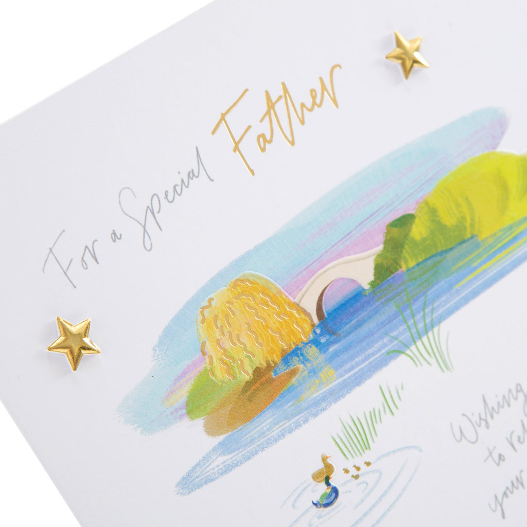 Father's Day Card - Classic Illustrated Design with Gold Foil and Gold Charms