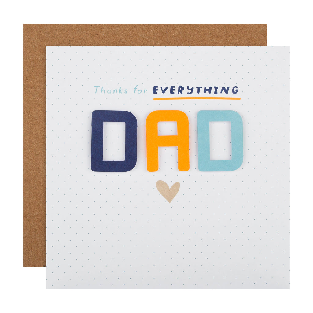 Large Father's Day Card for Dad - Contemporary Text Design with 3D Letters and Neon Orange Ink