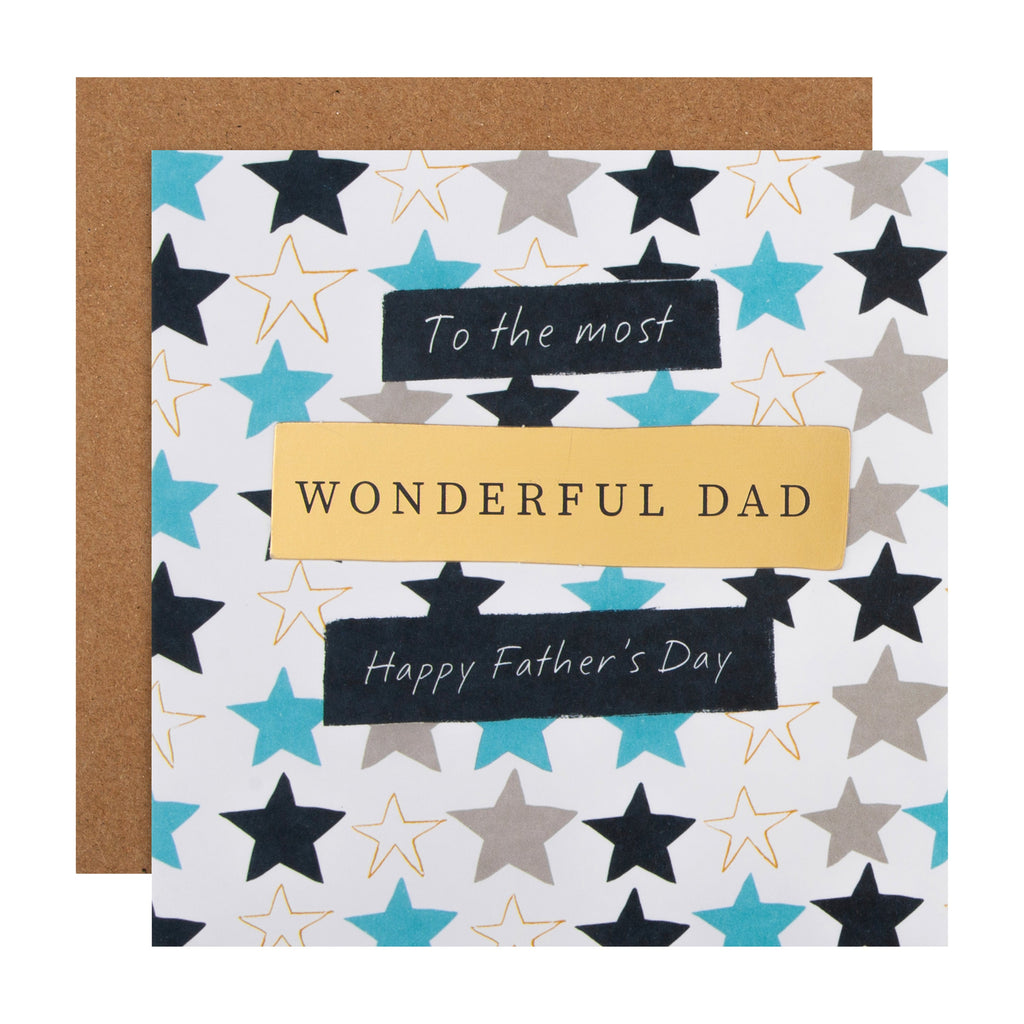 Father's Day Card for Dad - Contemporary Star Pattern Design with Foiled 3D Attachment