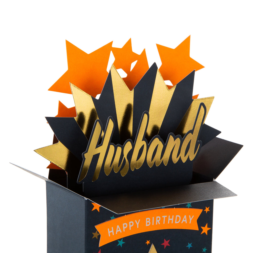 Birthday Card for Husband - 3D Celebration & Stars Design
