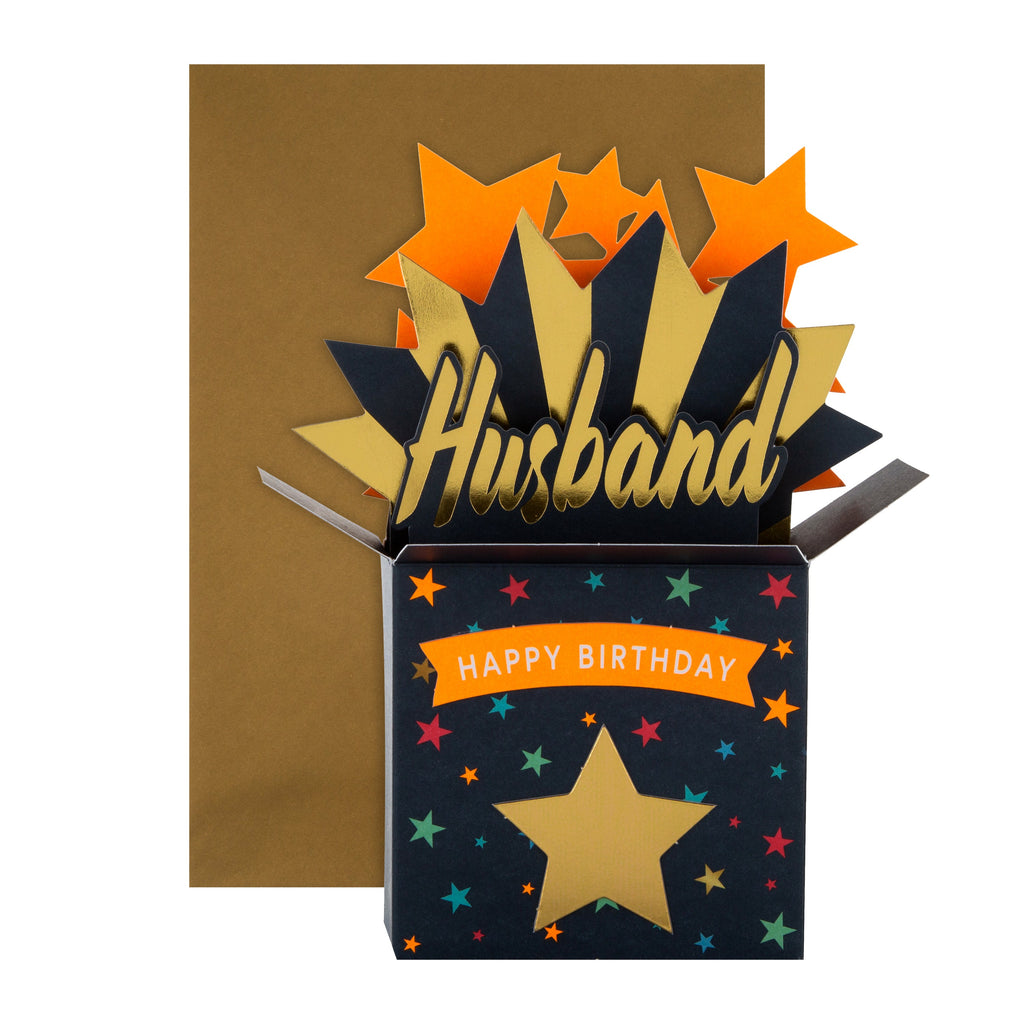 Birthday Card for Husband - 3D Celebration & Stars Design