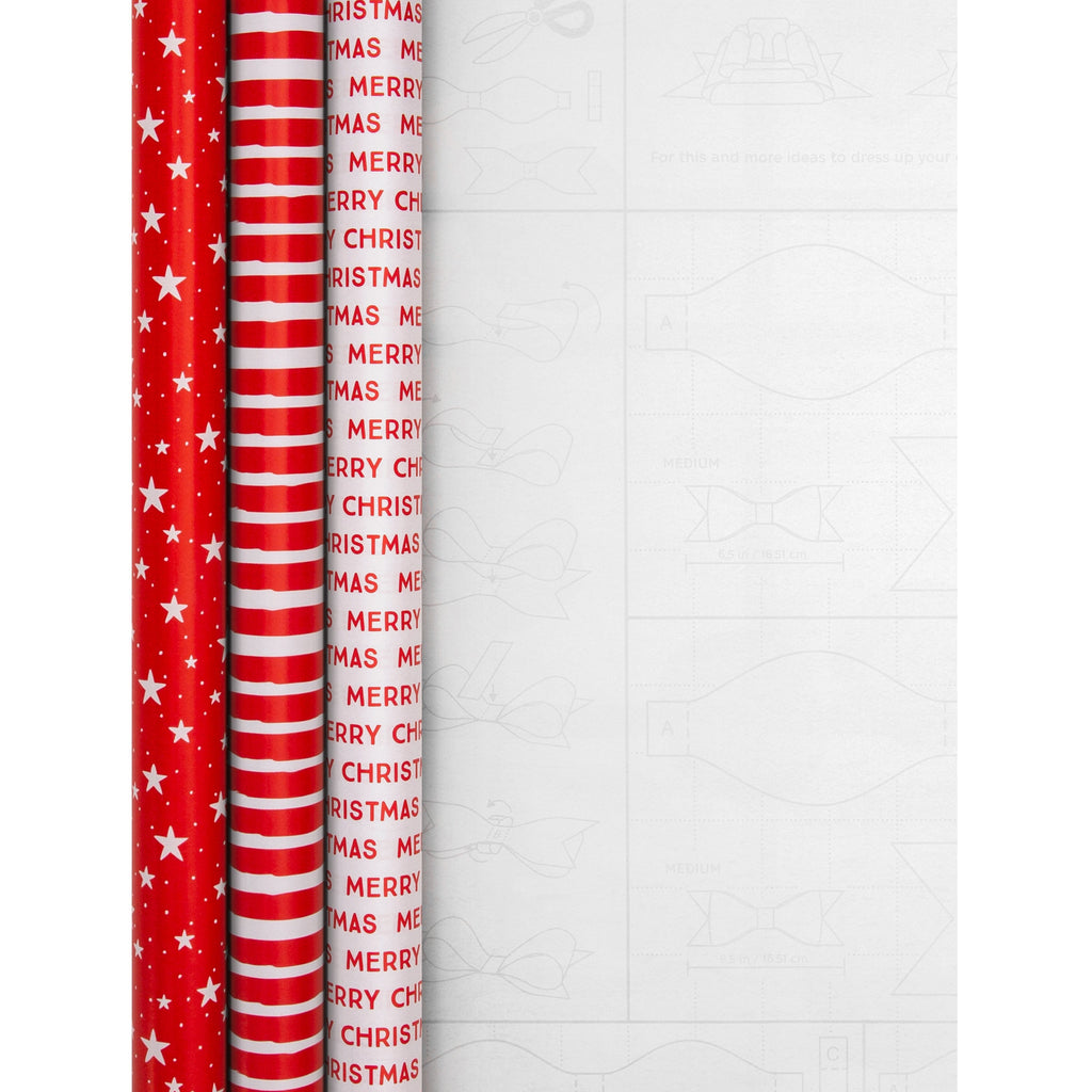 Red Christmas Wrapping Paper Multi-Pack - 3 Rolls in 3 Designs