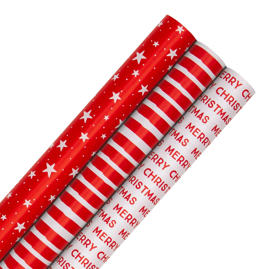 Red Christmas Wrapping Paper Multi-Pack - 3 Rolls in 3 Designs